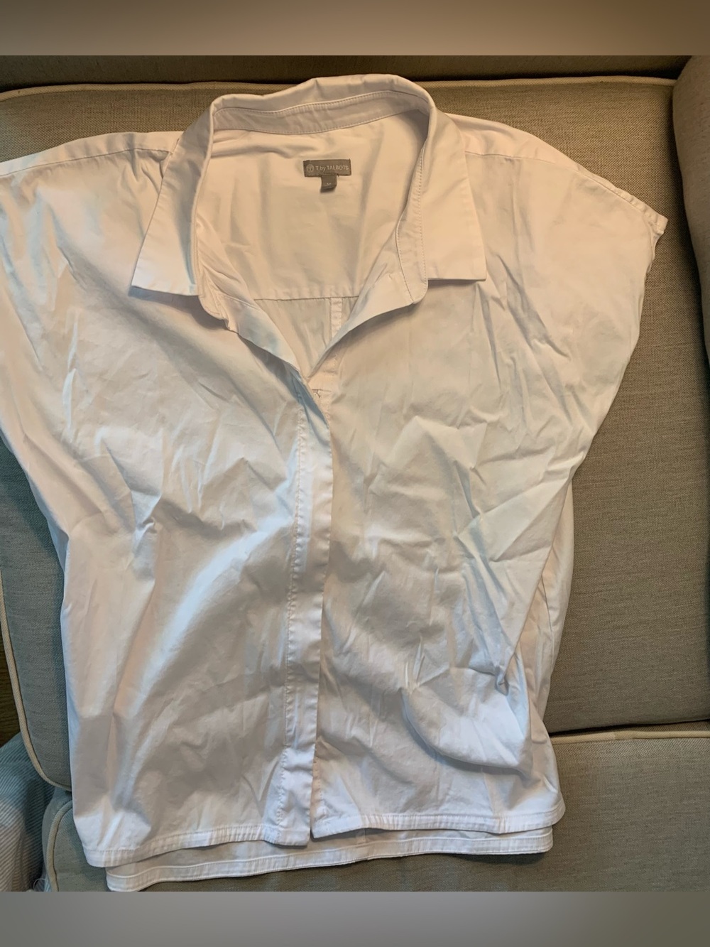 Talbots White Zip-Front Collared Top